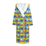 LGBT Pride Rainbow Heart Pattern Print Hooded Bathrobe