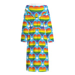 LGBT Pride Rainbow Heart Pattern Print Hooded Bathrobe