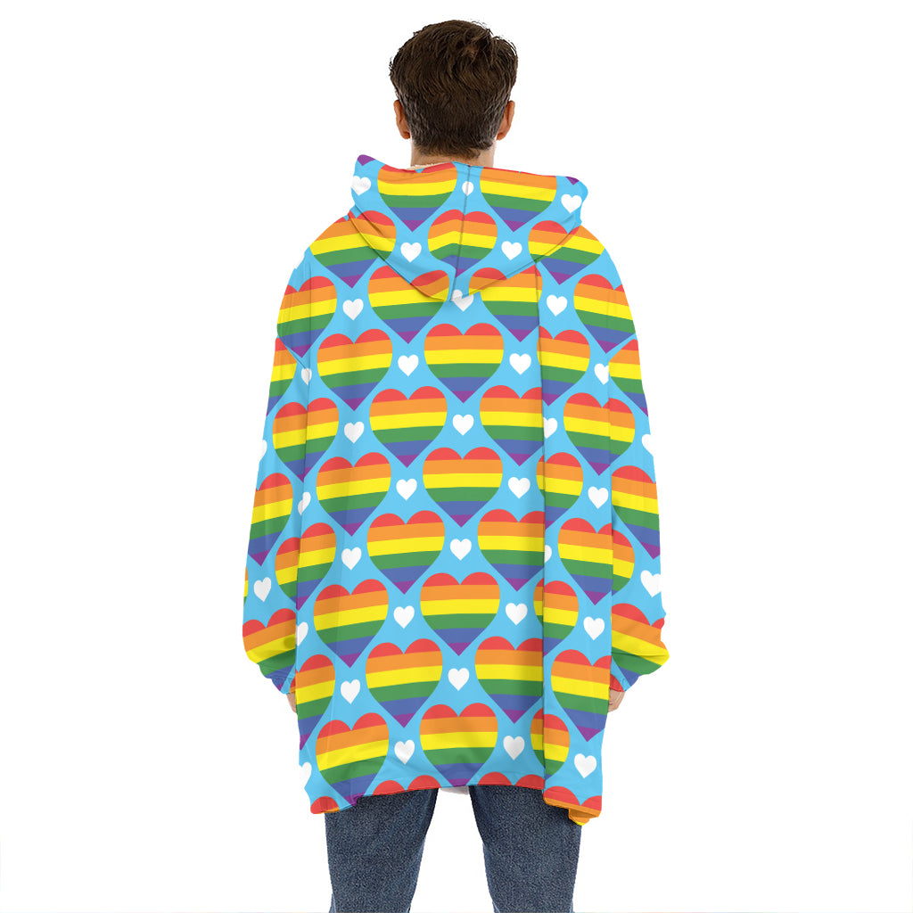 LGBT Pride Rainbow Heart Pattern Print Hoodie Blanket