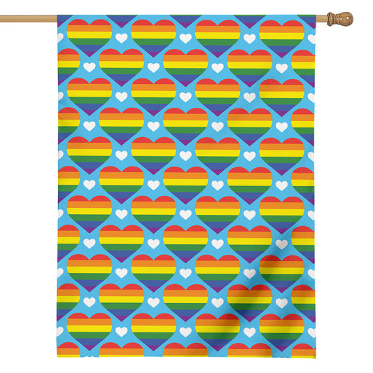 LGBT Pride Rainbow Heart Pattern Print House Flag