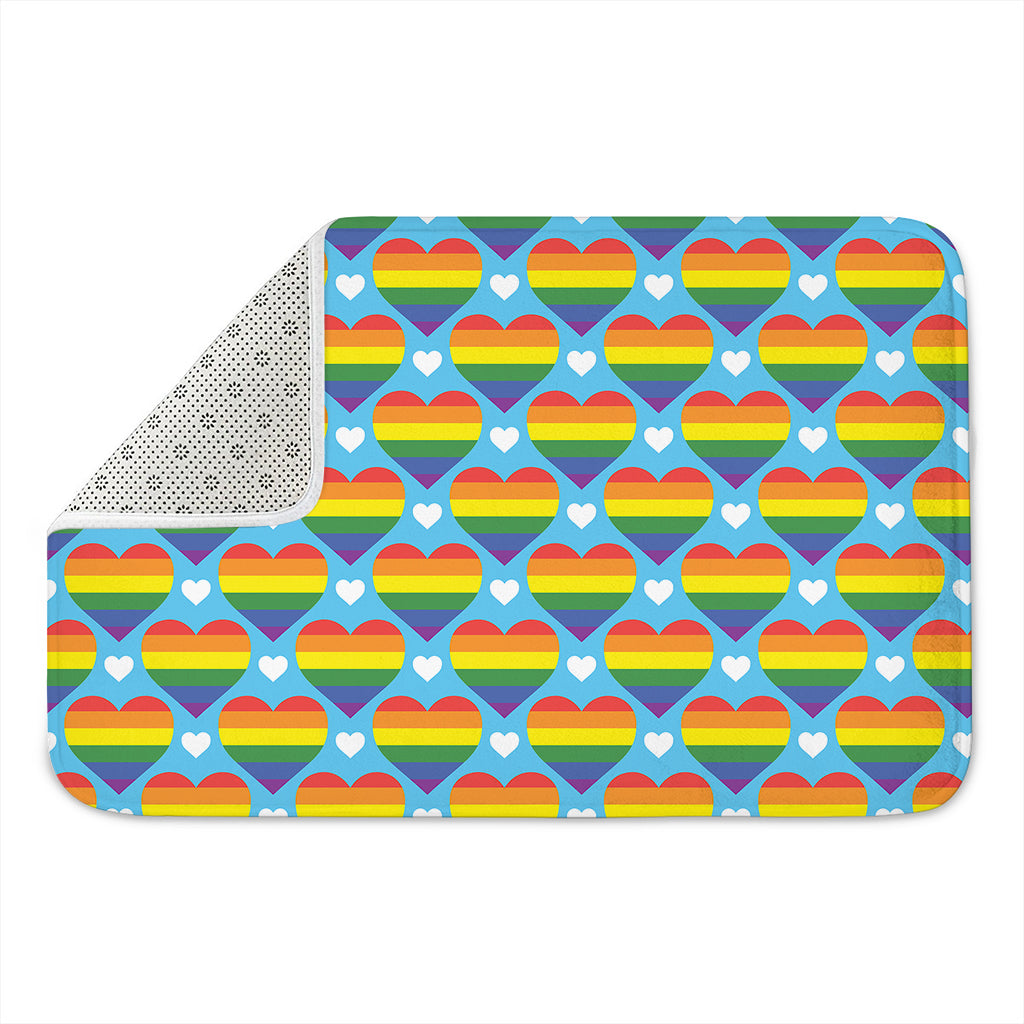 LGBT Pride Rainbow Heart Pattern Print Indoor Door Mat