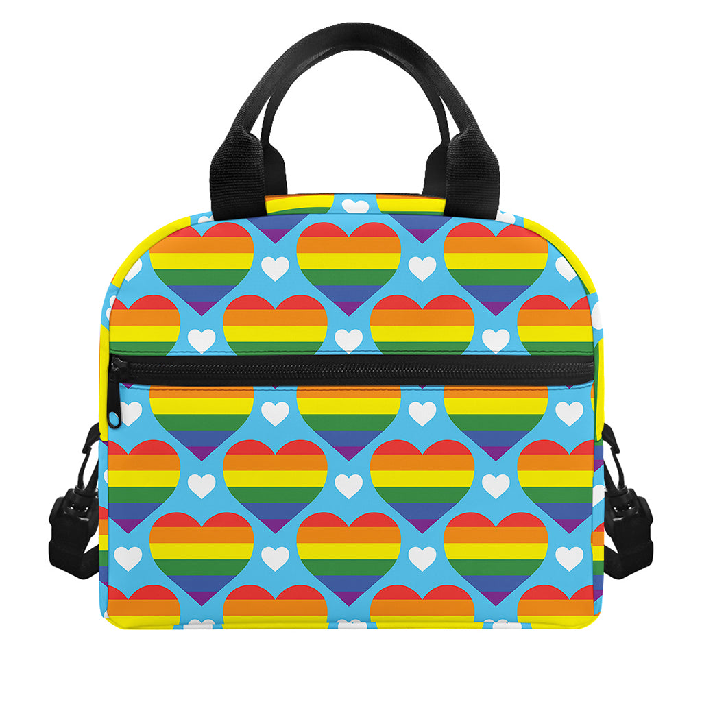 LGBT Pride Rainbow Heart Pattern Print Insulated Lunch Bag