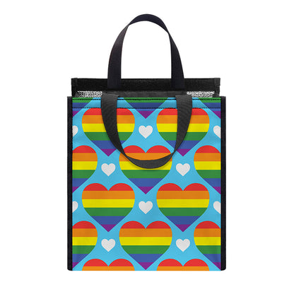 LGBT Pride Rainbow Heart Pattern Print Insulated Lunch Tote