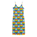 LGBT Pride Rainbow Heart Pattern Print Jersey Midi Cami Dress