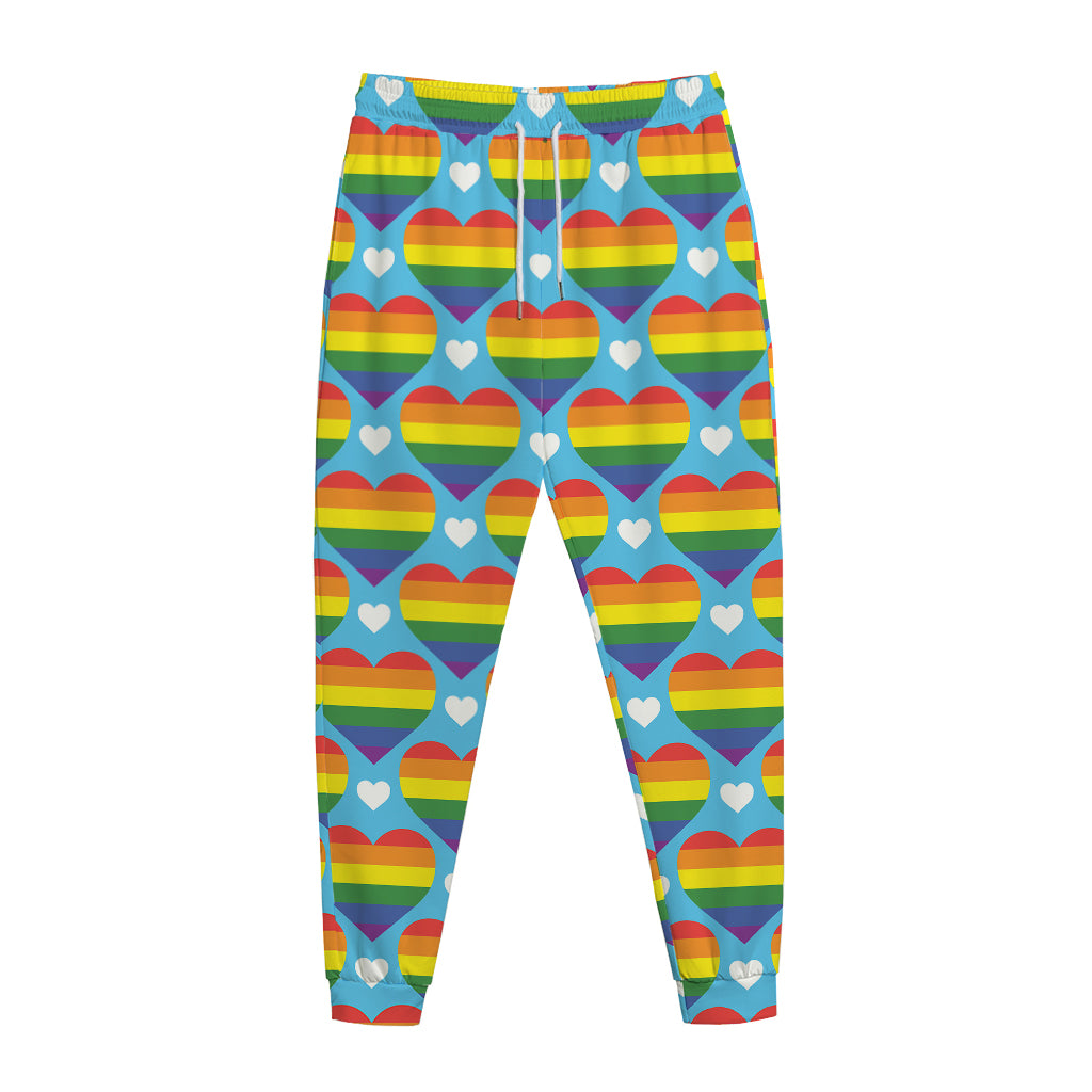LGBT Pride Rainbow Heart Pattern Print Jogger Pants
