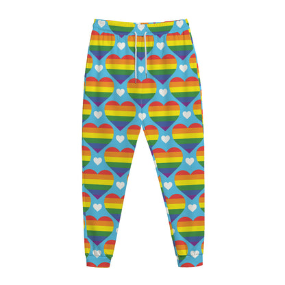 LGBT Pride Rainbow Heart Pattern Print Jogger Pants