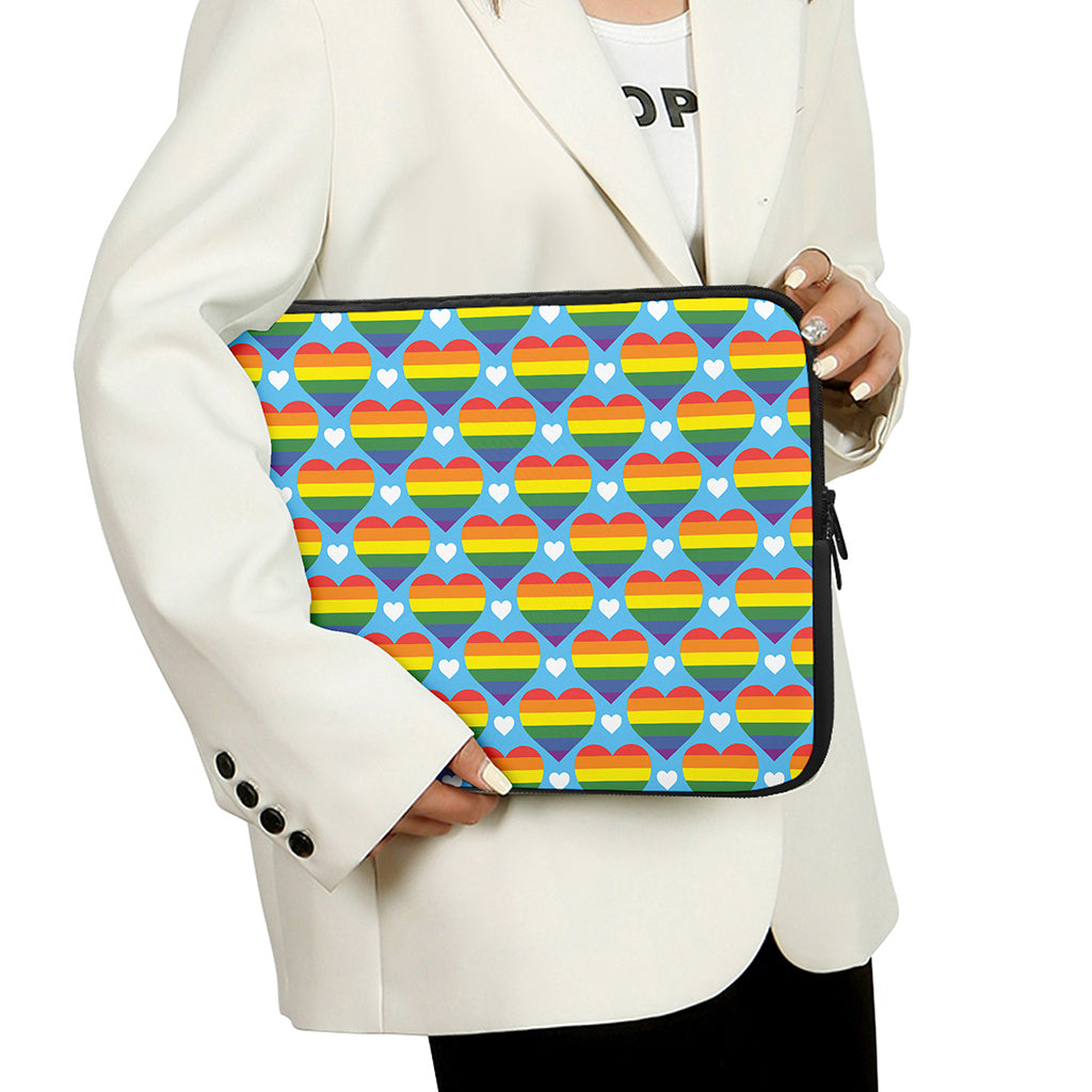LGBT Pride Rainbow Heart Pattern Print Laptop Sleeve