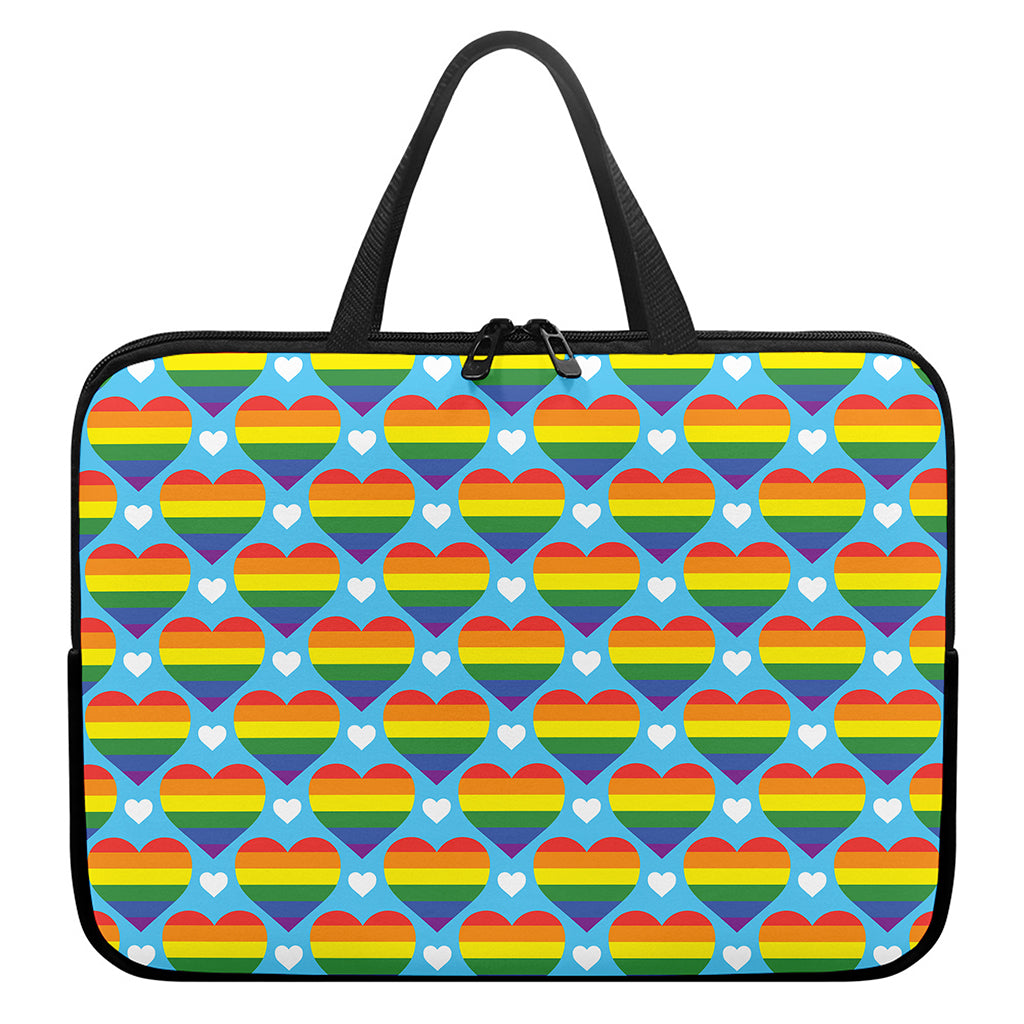 LGBT Pride Rainbow Heart Pattern Print Laptop Sleeve With Handle