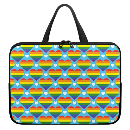 LGBT Pride Rainbow Heart Pattern Print Laptop Sleeve With Handle