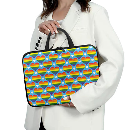LGBT Pride Rainbow Heart Pattern Print Laptop Sleeve With Handle