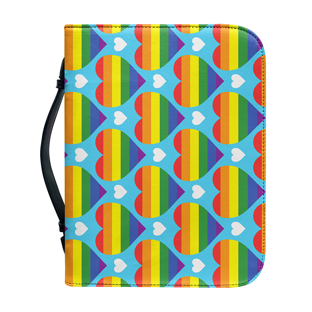 LGBT Pride Rainbow Heart Pattern Print Leather Bible Cover