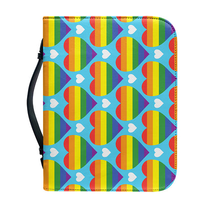 LGBT Pride Rainbow Heart Pattern Print Leather Bible Cover