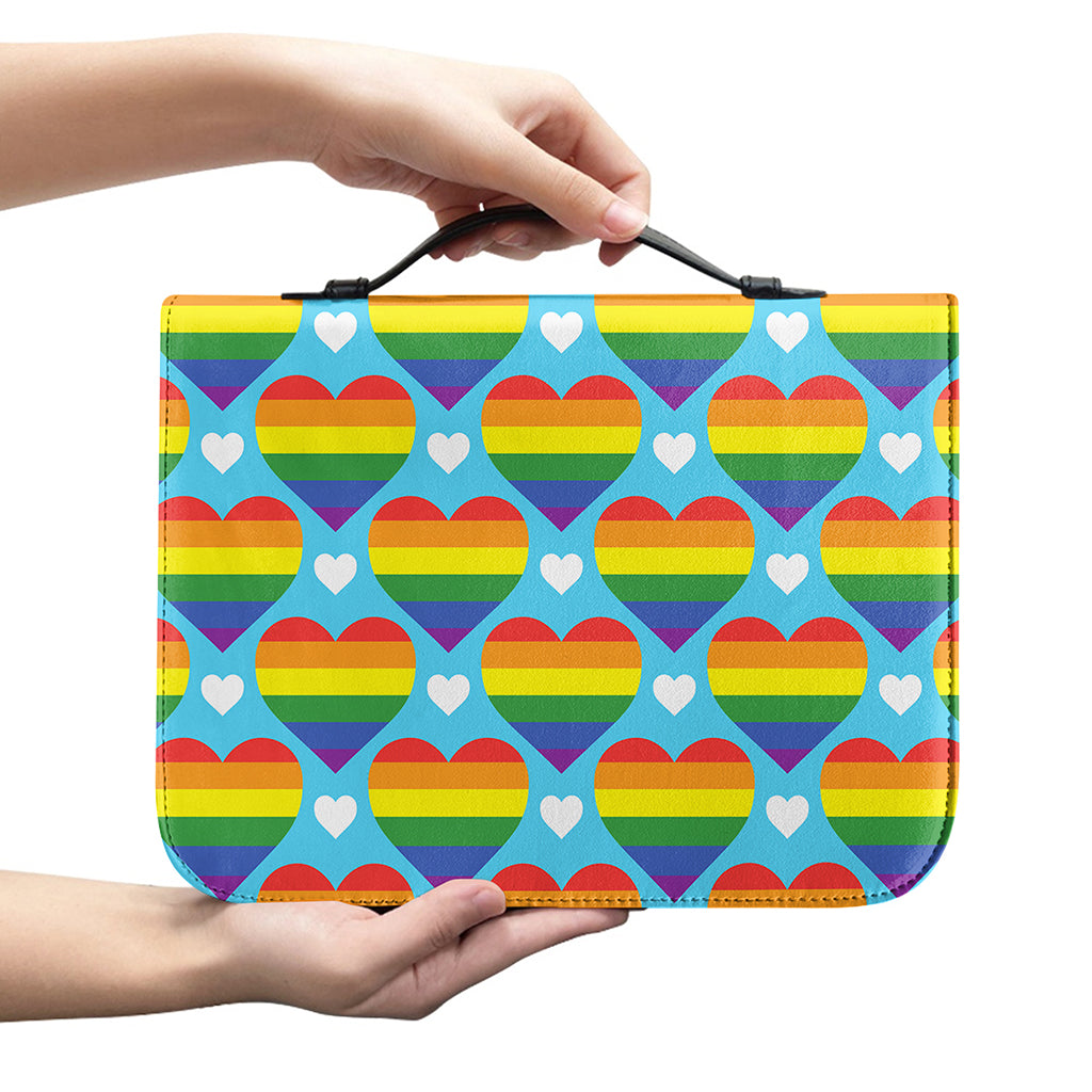 LGBT Pride Rainbow Heart Pattern Print Leather Bible Cover