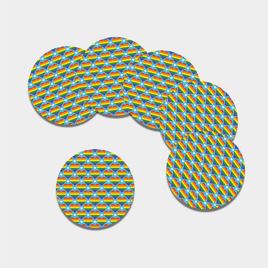 LGBT Pride Rainbow Heart Pattern Print Leather Coaster Set