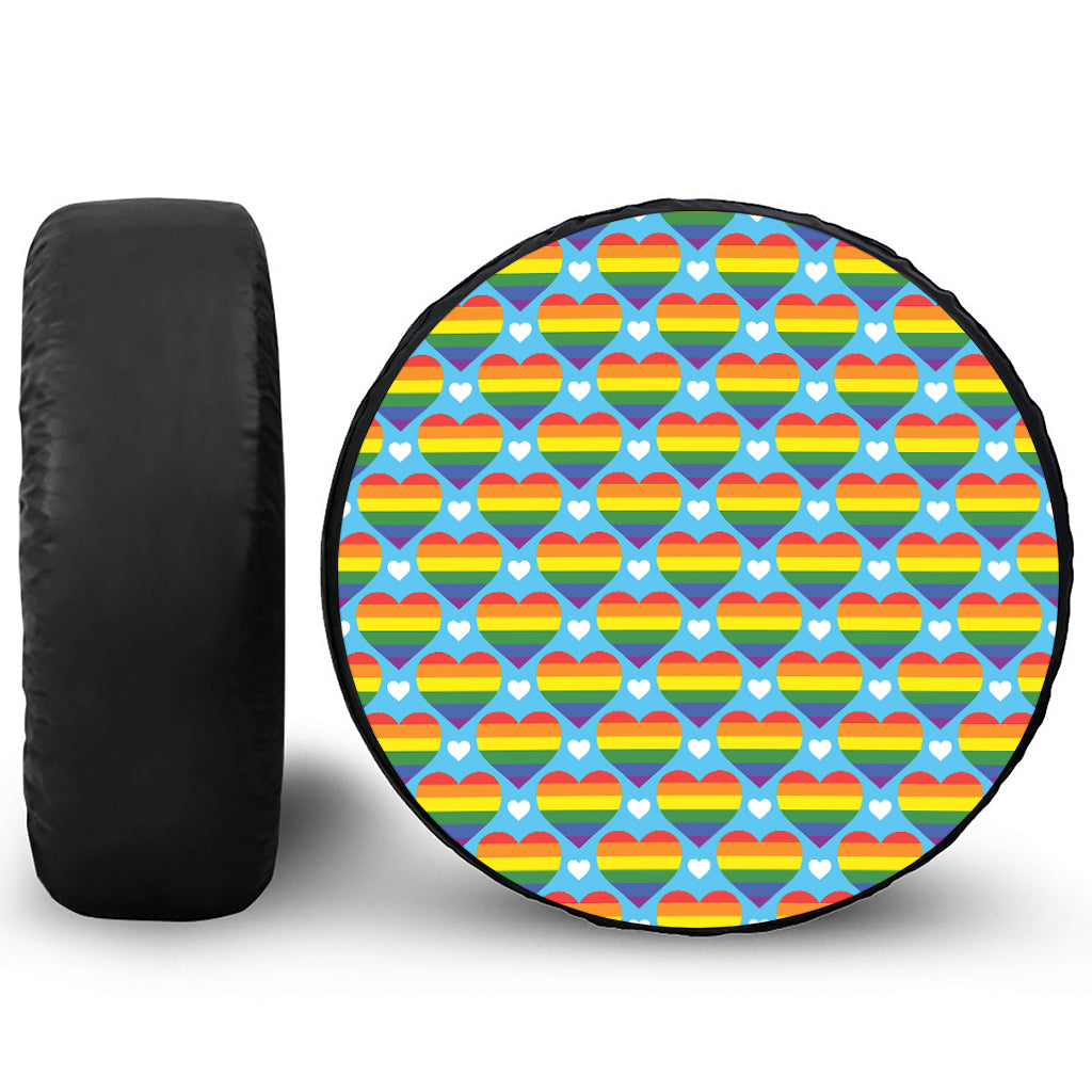 LGBT Pride Rainbow Heart Pattern Print Leather Spare Tire Cover