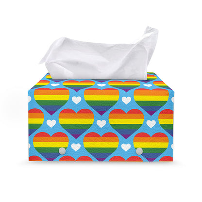 LGBT Pride Rainbow Heart Pattern Print Leather Tissue Box Cover