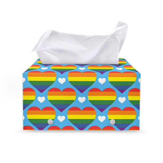 LGBT Pride Rainbow Heart Pattern Print Leather Tissue Box Cover