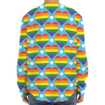 LGBT Pride Rainbow Heart Pattern Print Long Sleeve Baseball Jersey