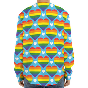 LGBT Pride Rainbow Heart Pattern Print Long Sleeve Baseball Jersey