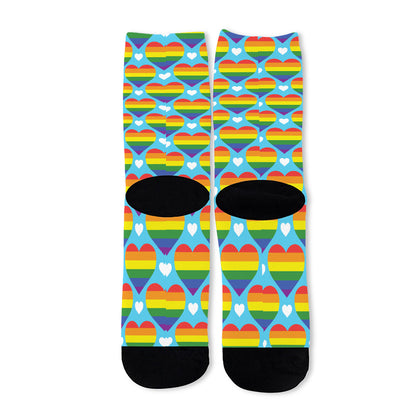 LGBT Pride Rainbow Heart Pattern Print Long Socks