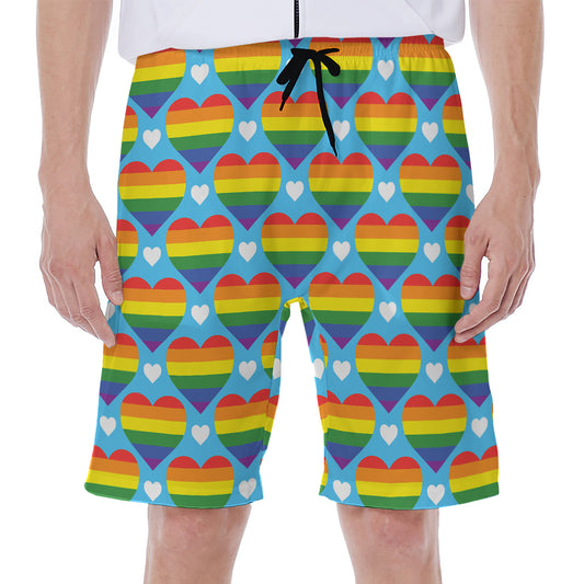LGBT Pride Rainbow Heart Pattern Print Men's Beach Shorts