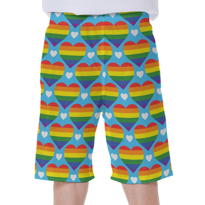 LGBT Pride Rainbow Heart Pattern Print Men's Beach Shorts