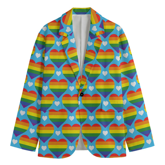LGBT Pride Rainbow Heart Pattern Print Men's Blazer