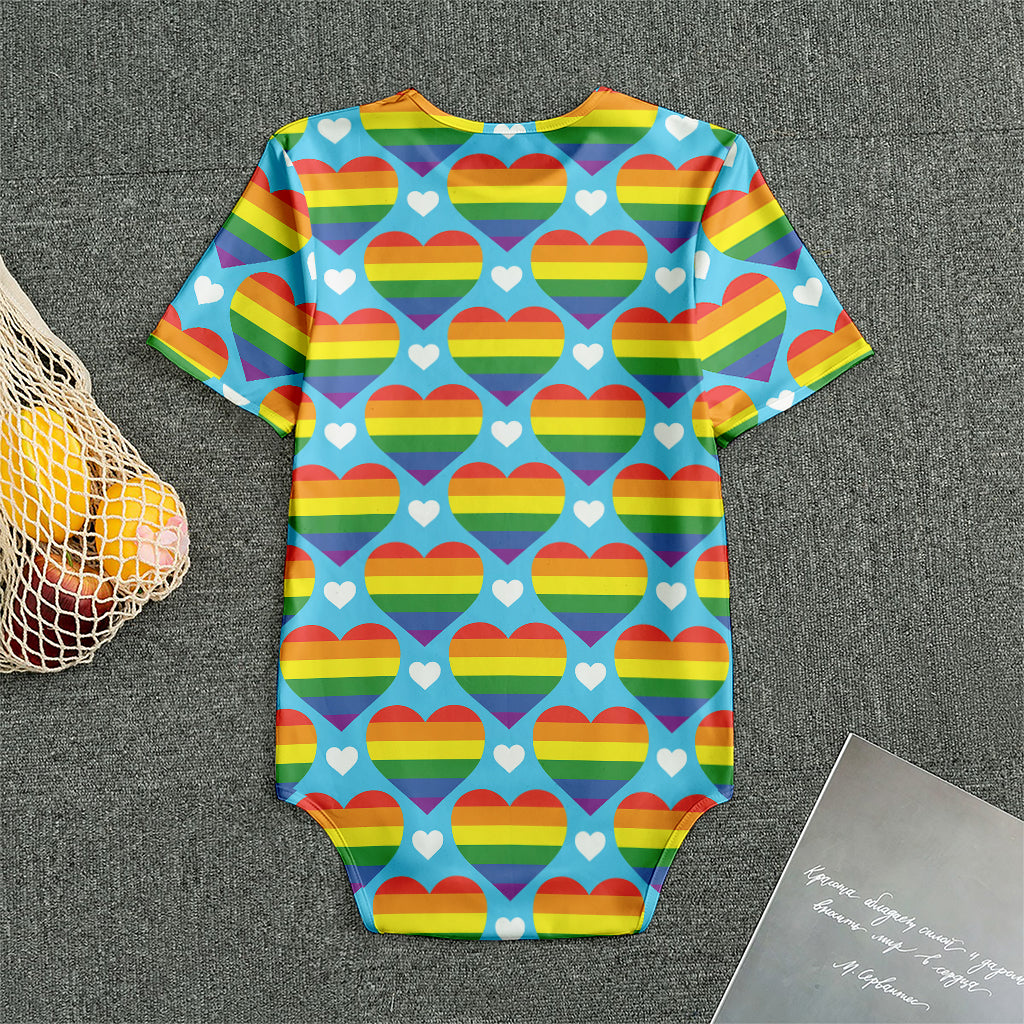 LGBT Pride Rainbow Heart Pattern Print Men's Bodysuit