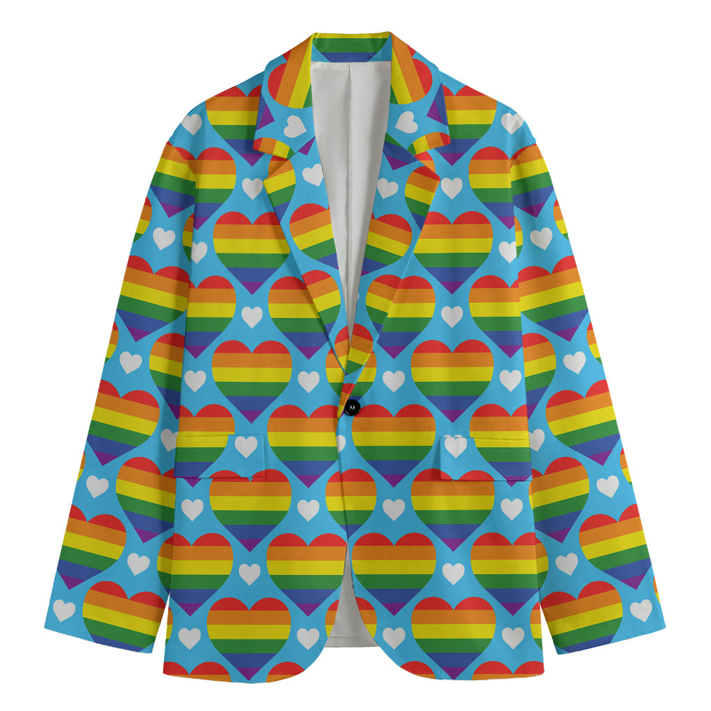 LGBT Pride Rainbow Heart Pattern Print Men's Cotton Blazer