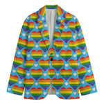 LGBT Pride Rainbow Heart Pattern Print Men's Cotton Blazer