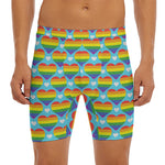 LGBT Pride Rainbow Heart Pattern Print Men's Long Boxer Briefs
