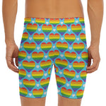 LGBT Pride Rainbow Heart Pattern Print Men's Long Boxer Briefs