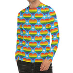 LGBT Pride Rainbow Heart Pattern Print Men's Long Sleeve Rash Guard