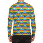 LGBT Pride Rainbow Heart Pattern Print Men's Long Sleeve Rash Guard