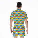 LGBT Pride Rainbow Heart Pattern Print Men's Rompers