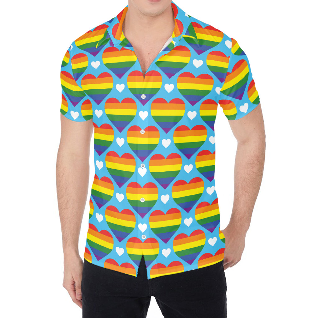 LGBT Pride Rainbow Heart Pattern Print Men's Shirt
