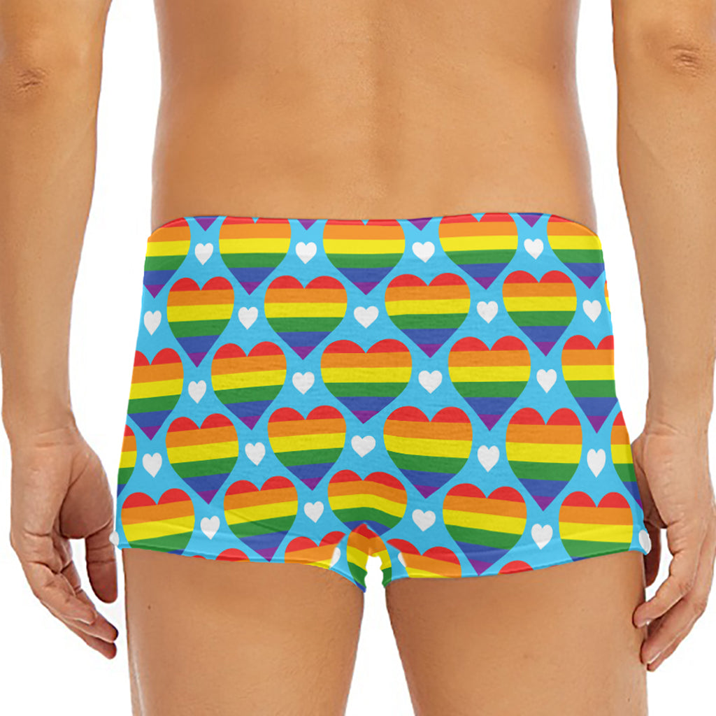 LGBT Pride Rainbow Heart Pattern Print Men's Short Boxer Briefs