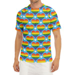 LGBT Pride Rainbow Heart Pattern Print Men's Short Sleeve Rash Guard