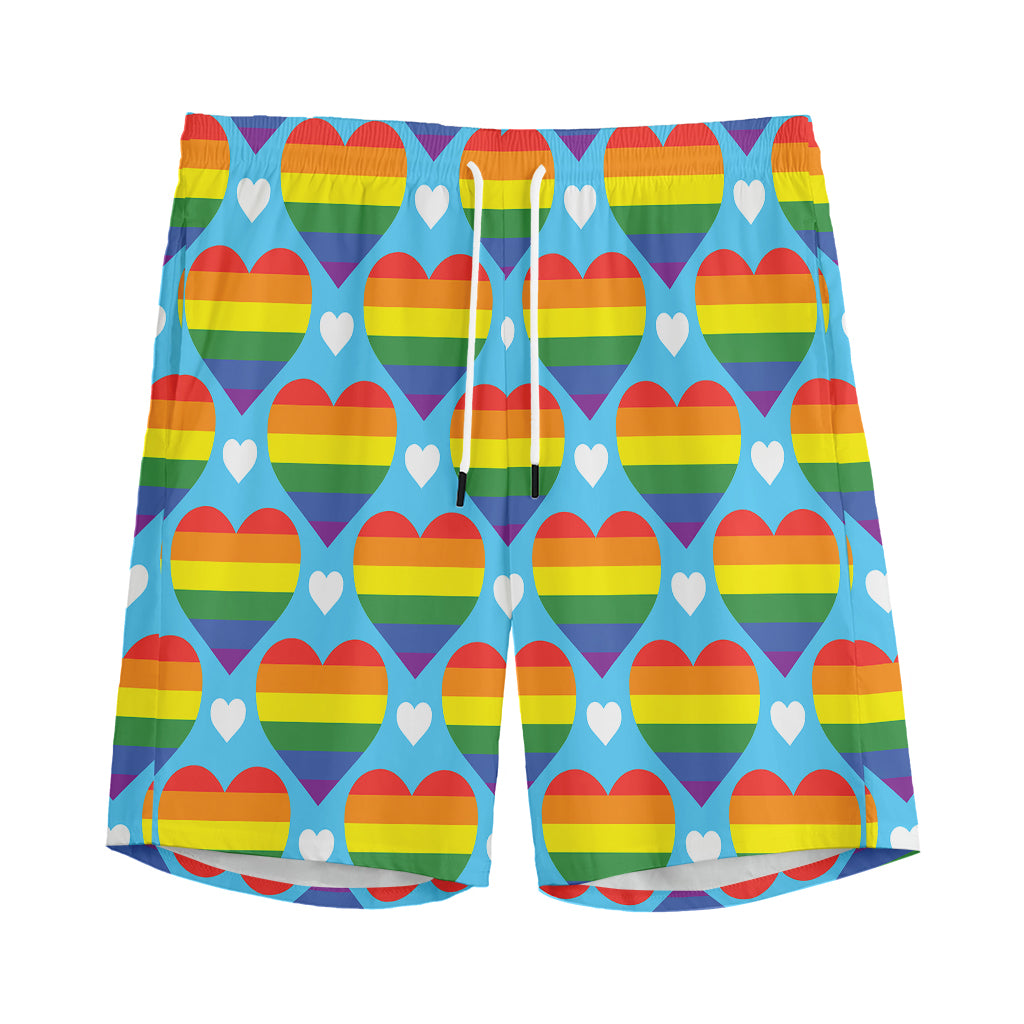 LGBT Pride Rainbow Heart Pattern Print Men's Sports Shorts