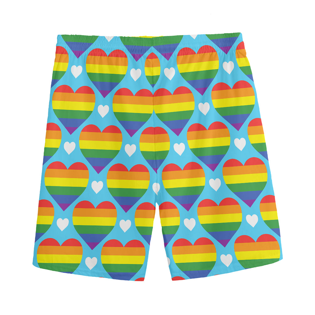 LGBT Pride Rainbow Heart Pattern Print Men's Sports Shorts