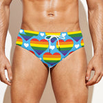 LGBT Pride Rainbow Heart Pattern Print Men's Swim Briefs