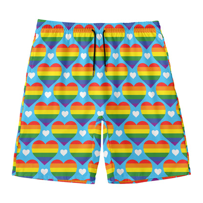 LGBT Pride Rainbow Heart Pattern Print Men's Swim Trunks