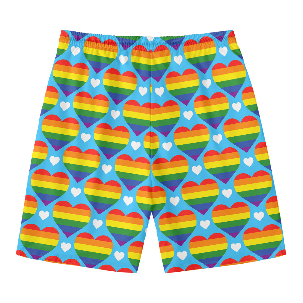 LGBT Pride Rainbow Heart Pattern Print Men's Swim Trunks