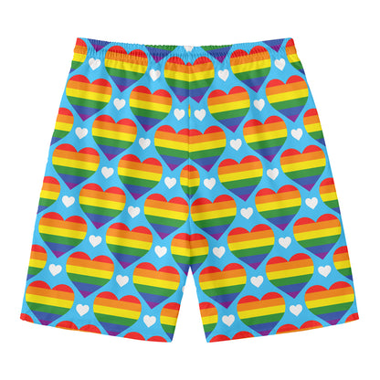 LGBT Pride Rainbow Heart Pattern Print Men's Swim Trunks