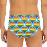 LGBT Pride Rainbow Heart Pattern Print Men's Triangle Swim Briefs