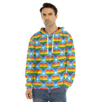 LGBT Pride Rainbow Heart Pattern Print Men's Velvet Pullover Hoodie