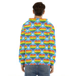 LGBT Pride Rainbow Heart Pattern Print Men's Velvet Pullover Hoodie
