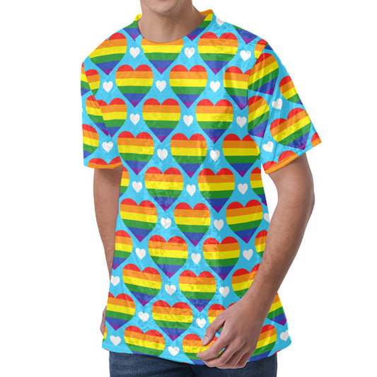 LGBT Pride Rainbow Heart Pattern Print Men's Velvet T-Shirt