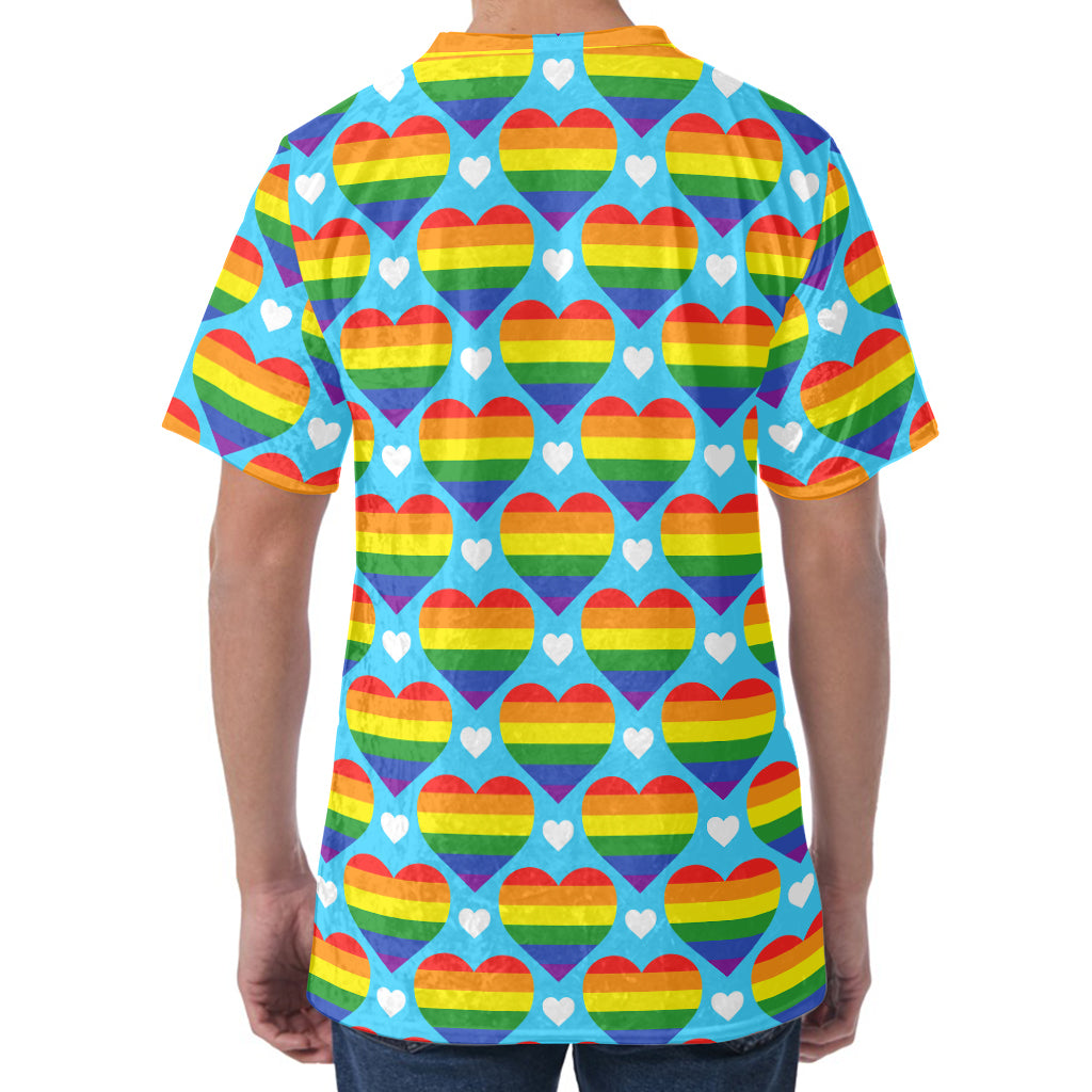 LGBT Pride Rainbow Heart Pattern Print Men's Velvet T-Shirt