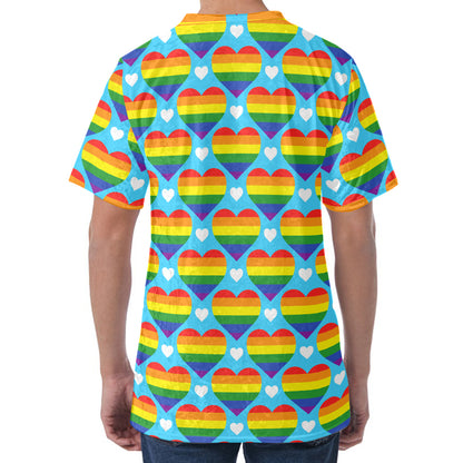 LGBT Pride Rainbow Heart Pattern Print Men's Velvet T-Shirt